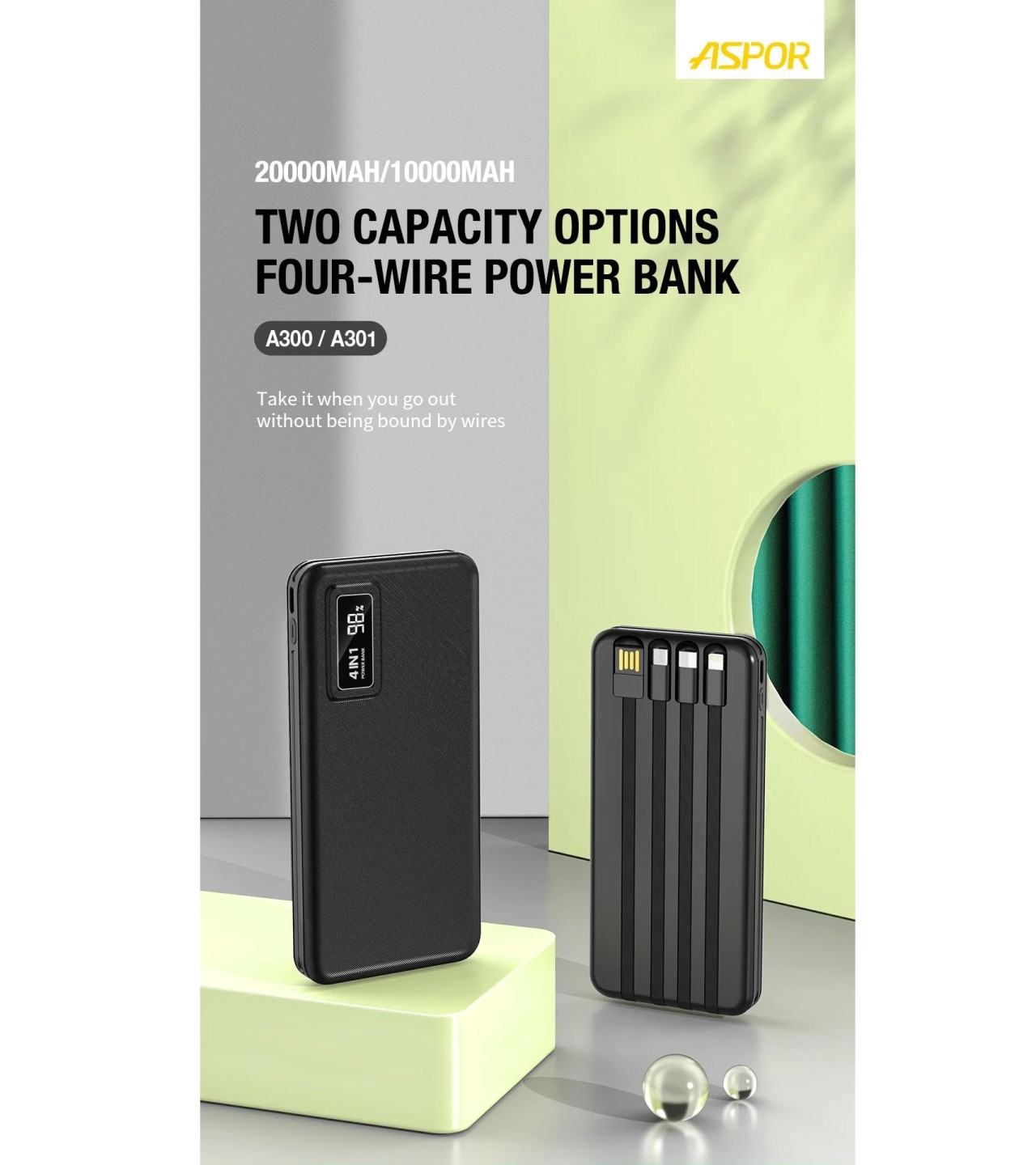 ASPOR A300 POWER BANK ORIGINAL 10000MAH LI-POLYMER BATTERY 4 IN1 POWER BANK BLACK