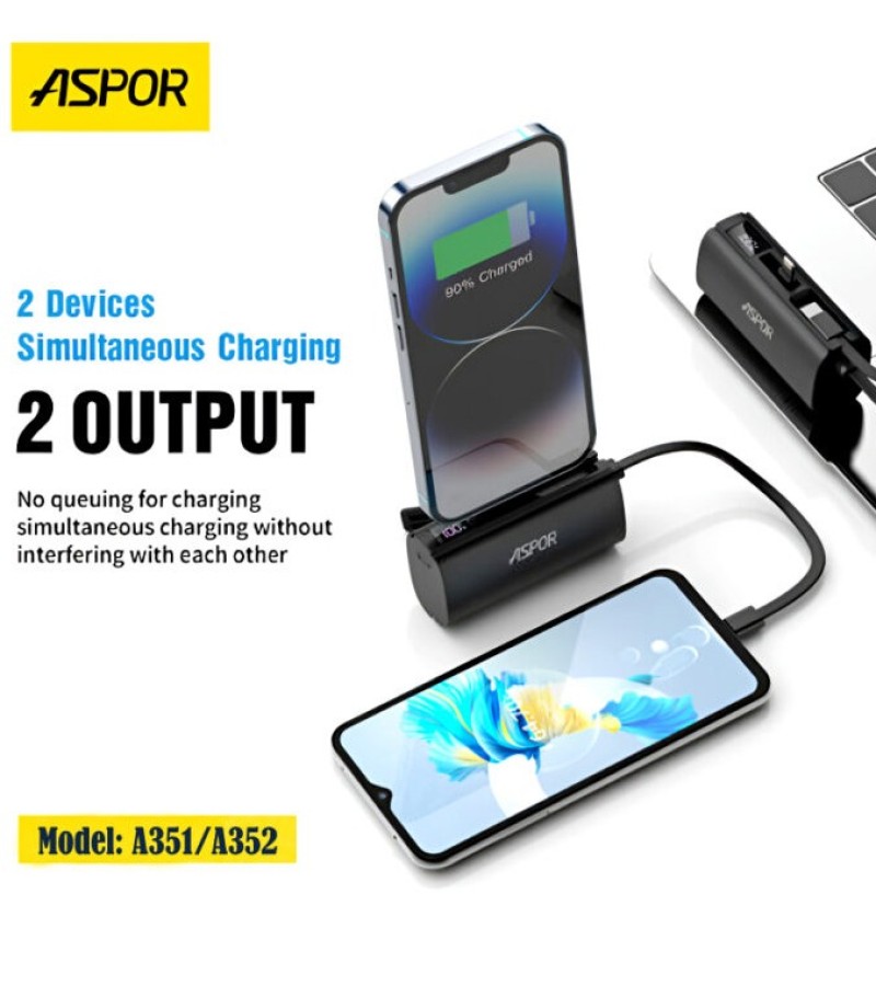 Aspor A352 2 TYPE-C Flexible Portable Mini 5000mAh Power Bank