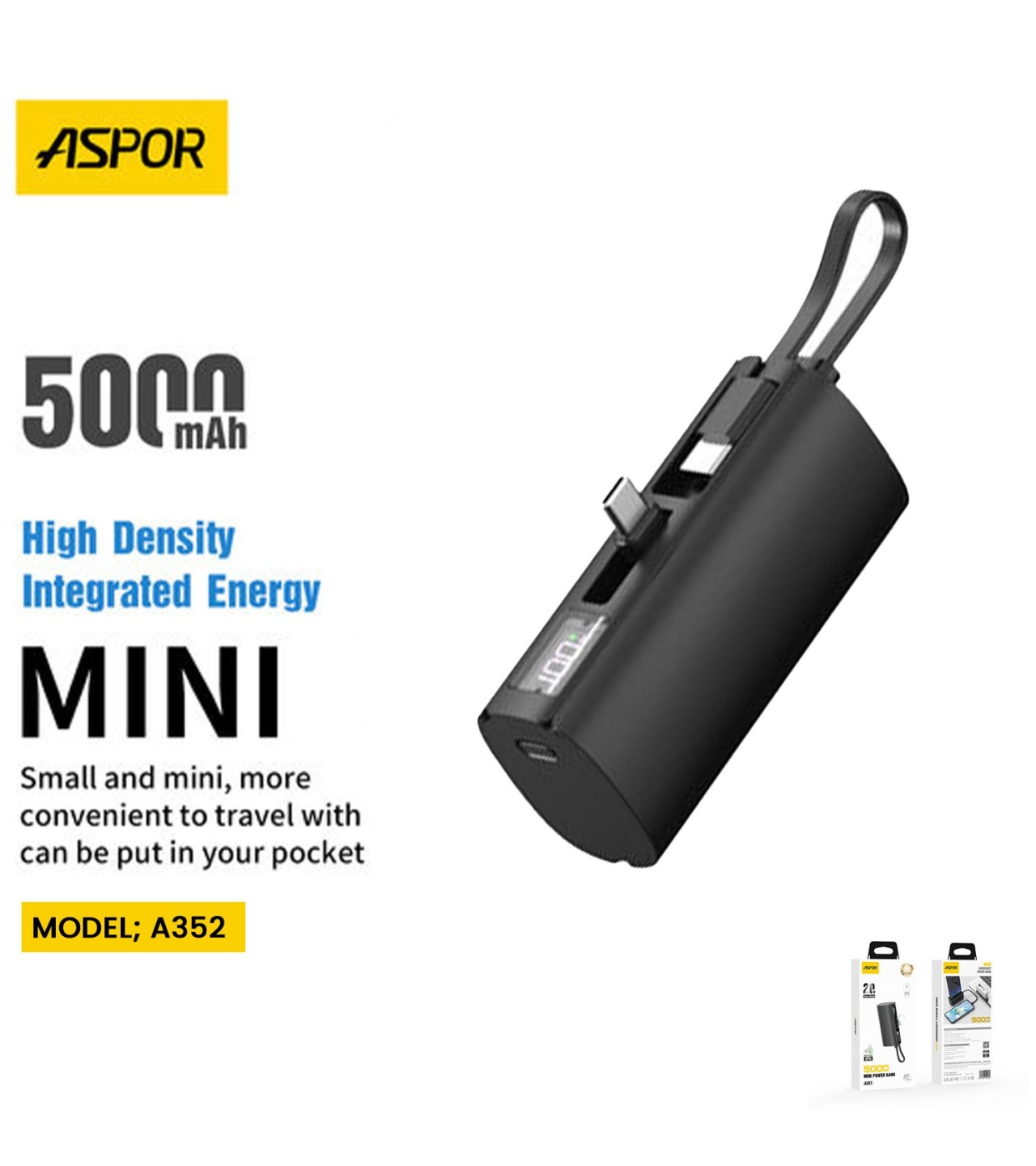 Aspor A352 2 TYPE-C Flexible Portable Mini 5000mAh Power Bank