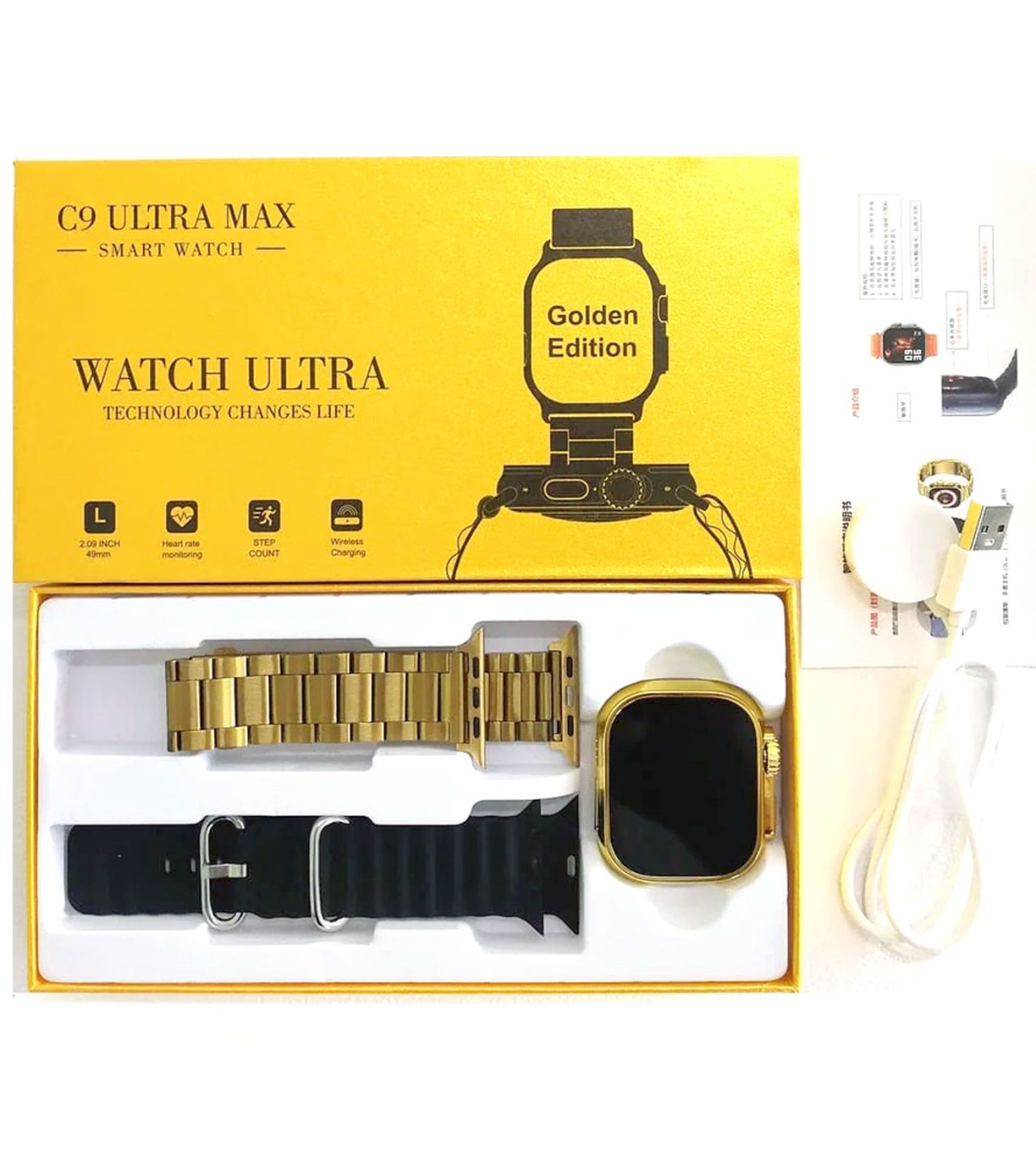 C9 Ultra Max Gold Edition Color Smartwatch 2.1 Inch Screen WITH Hryfine APP