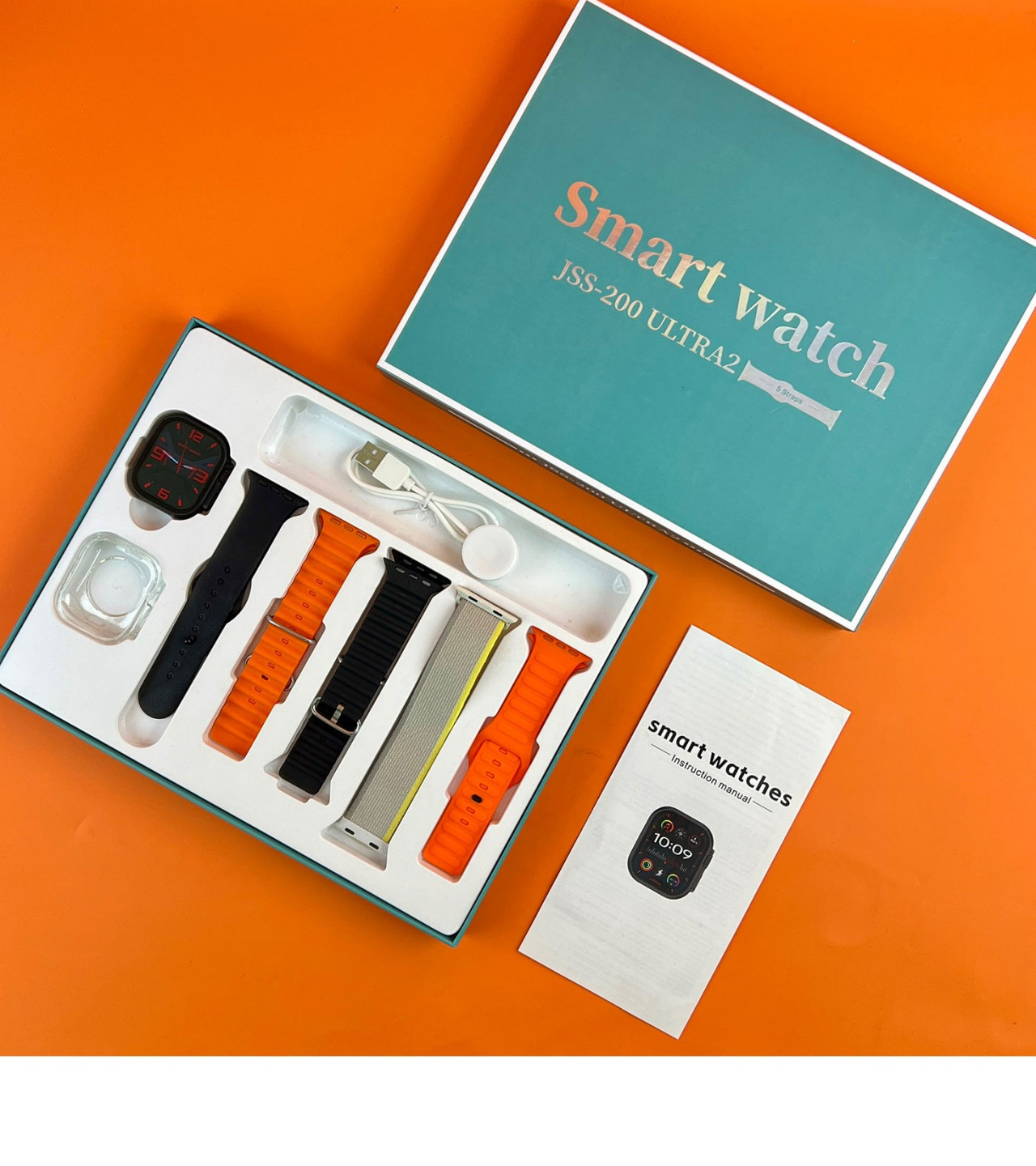 JSS-200 ULTRA2 5 STRAPS + 1 SILICONE CASE2.0 INCH BT CALL SMART WATCH WITH MAGNETIC CHARGER HRYFINE