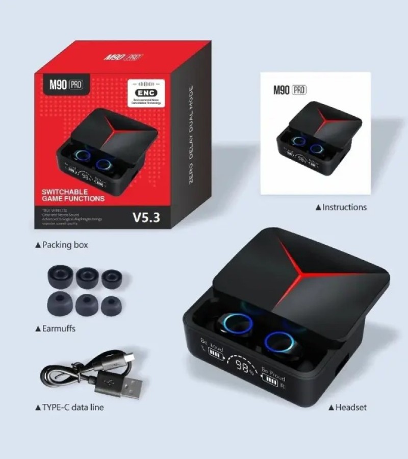M90 PRO EARBUDS TWS BLUETOOTH 5.2 HEADPHONES TOUCH CONTROL EARPHONES LED DISPLAY HEADSET 9D HIFI QUAILTY
