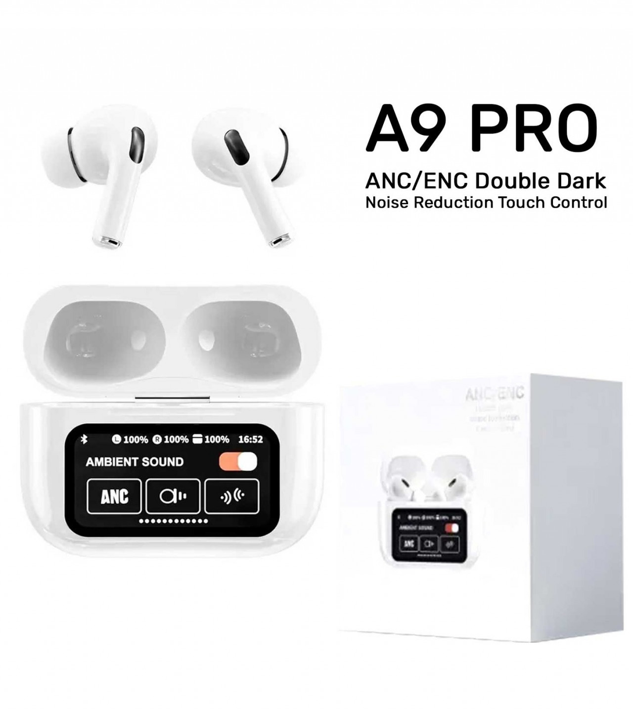 NEW A9 PRO APPLE AIRPODS ANC/ENC ZHONGKELQNXUN NOISE REDUCTION TOUCH CONTROL BLUETOOTH 5.4 WIRELESS EARBUDS