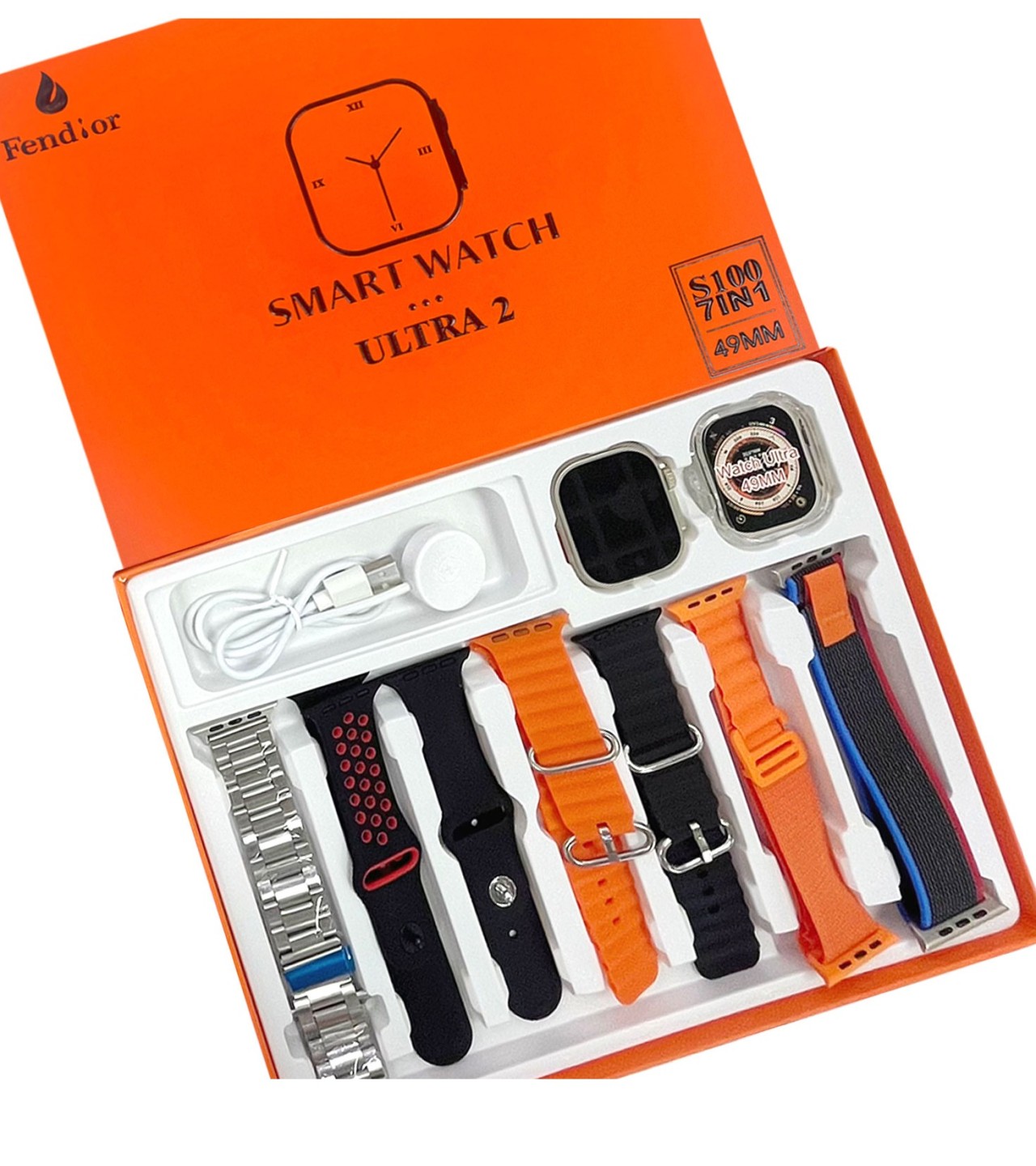 S100 Fendior Smart Watch Ultra 2 With 7 Straps 49mm With Silicon Watch Protector Case With Fitpro App BLACK