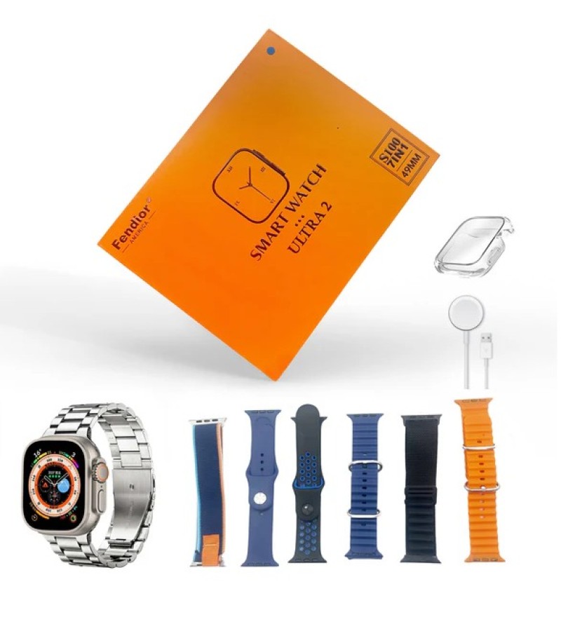 S100 Fendior Smart Watch Ultra 2 With 7 Straps 49mm With Silicon Watch Protector Case With Fitpro App BLACK